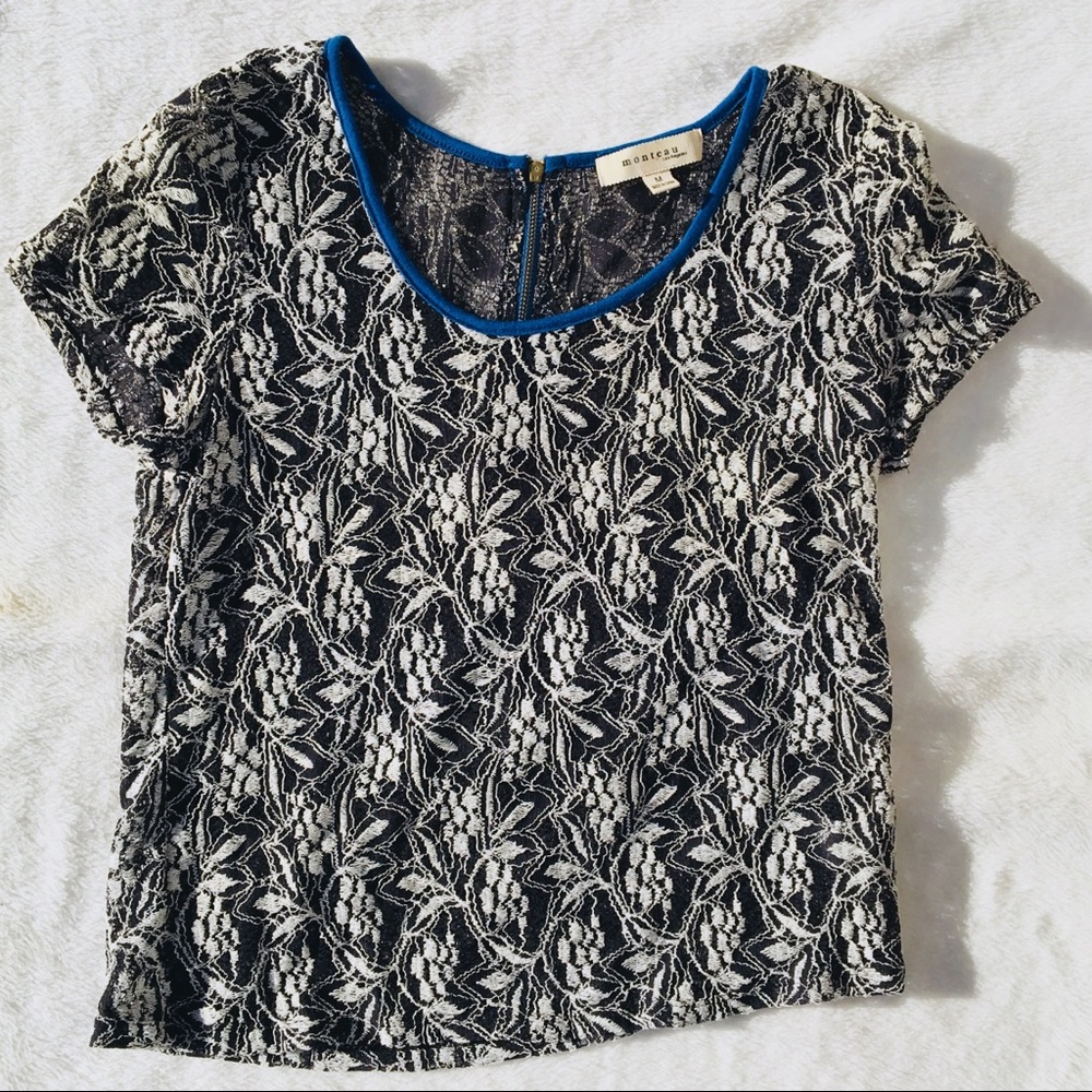 [monteau los angeles] Black & White Lace Top